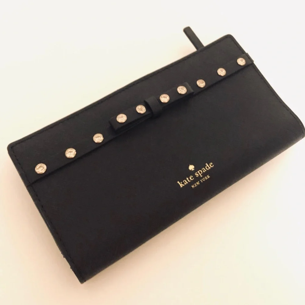 NWT KATE SPADE STACY LAUREL WAY BLACK JEWELED WALLET